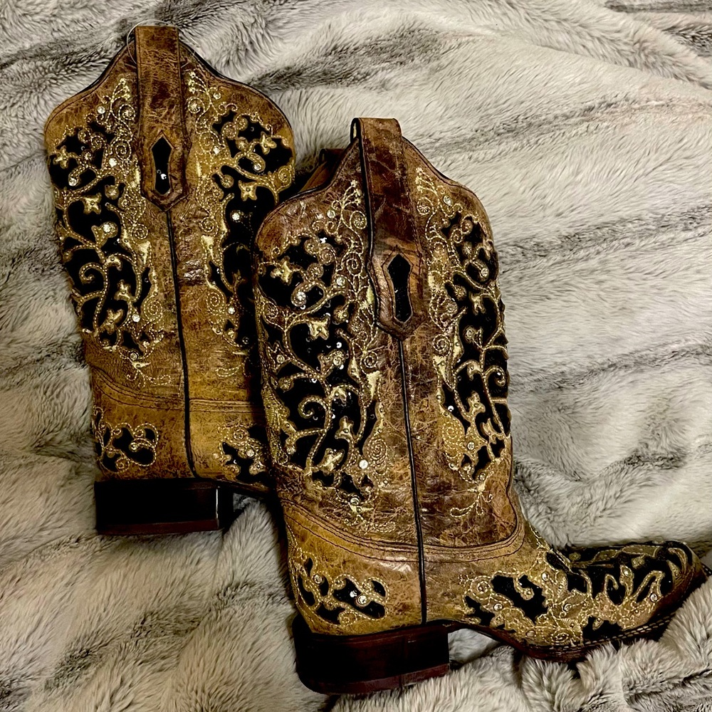 CORRAL WOMEN'S SEQUIN INLAY WESTERN BOOTS - SQUARE TOE